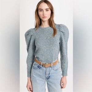 New FRAME Chambray Blue Puff Sleeve Sweater